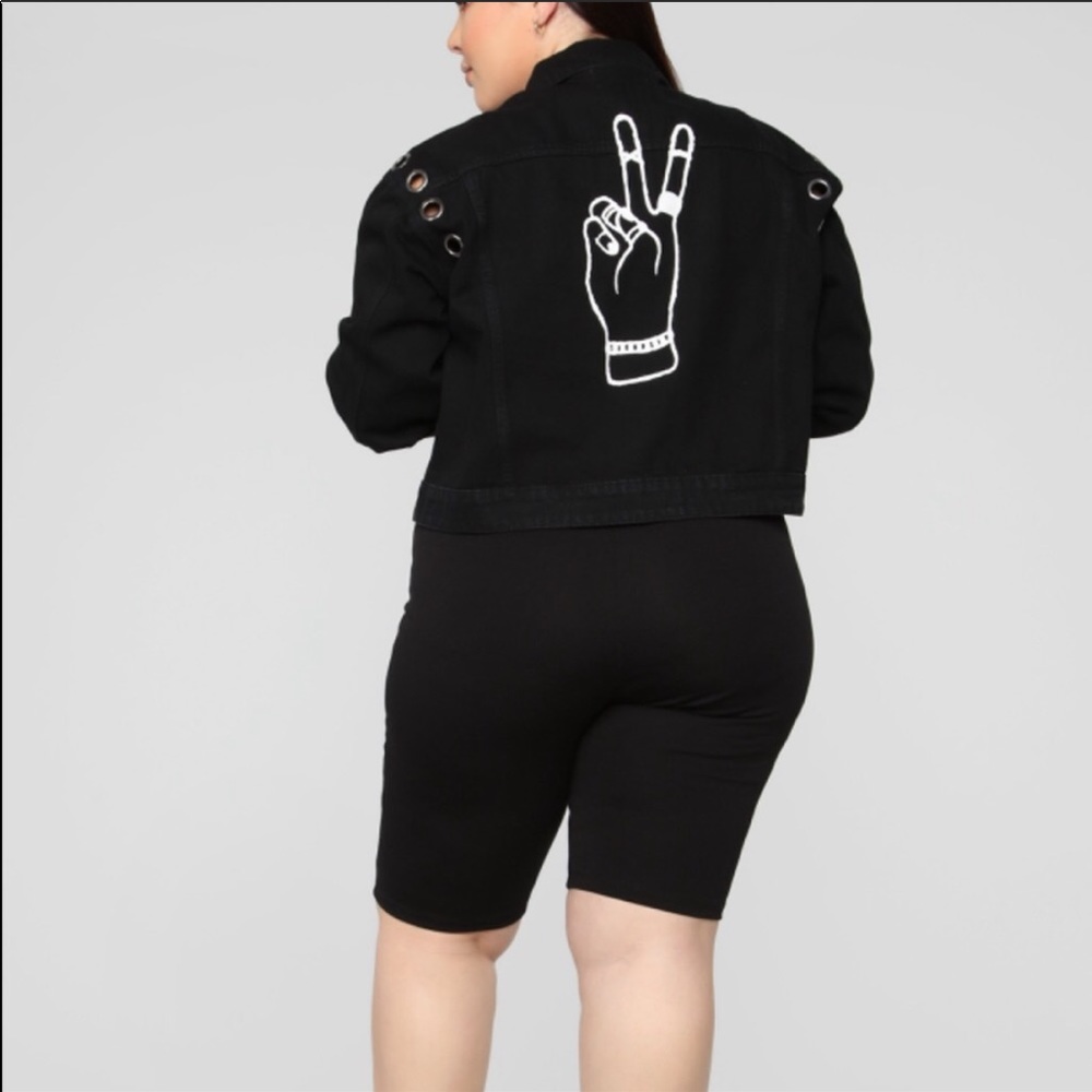 Black Denim Jacket with Peace Sign